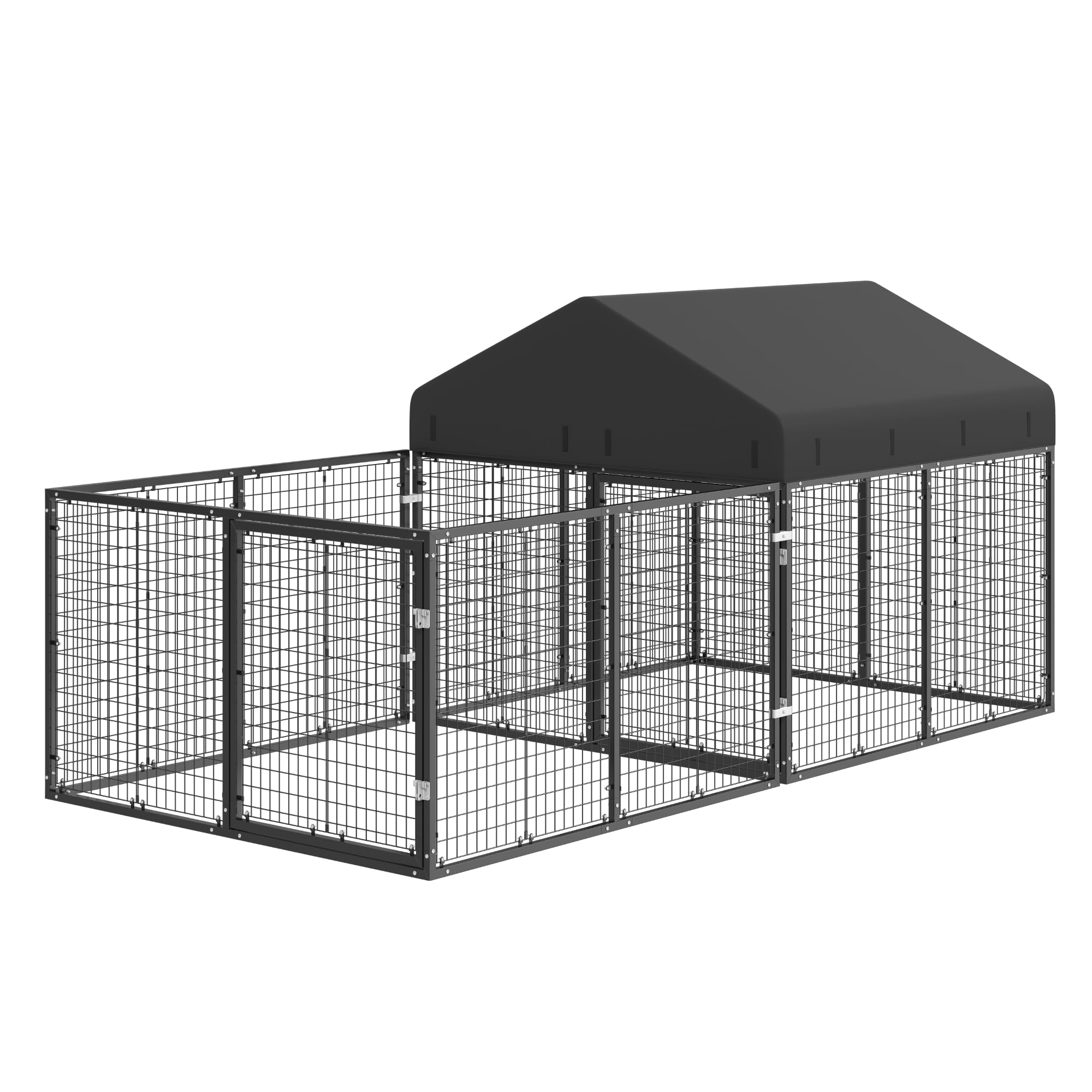 Petony Outdoor Dog Kennel with Dog Fence for Medium/Small Dogs Anti-Rust Coating Cage with Roof All Weather Resistant Dog House with Double Locks