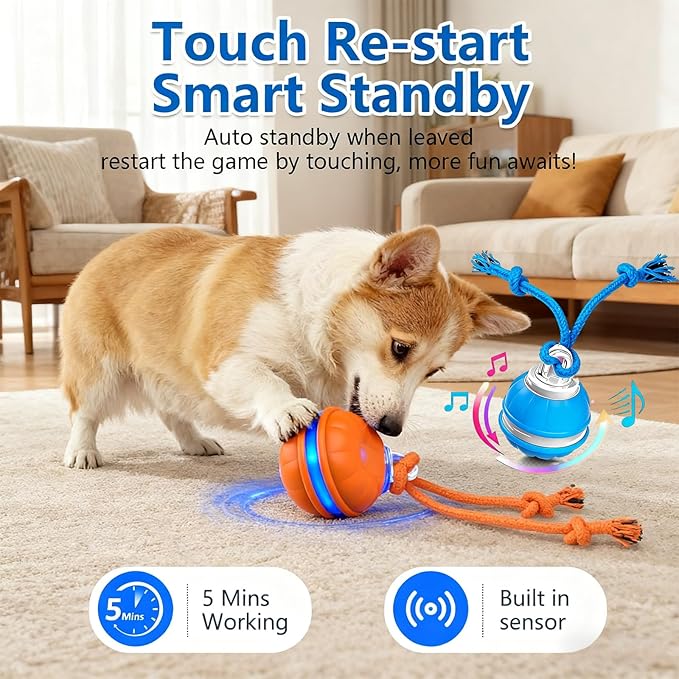 Interactive Dog Ball Toy for Small Dogs, Motion Activated Rolling Ball