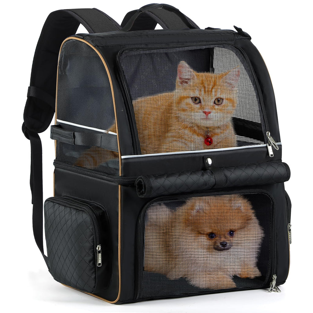 Lekebobor Double Cat Backpack Carrier for 2 Cats, Double-Compartment Pet Carrier Backpack for Two Small Cat or One Medium Cat, Cats Carrier Backpack Dog Carrier Backpack Fits Up to 24 Lbs,Black