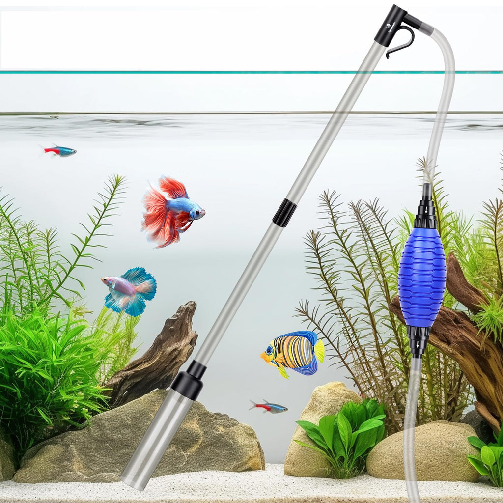 fishkeeper 4-in-1 Aquarium Siphon Gravel Cleaner, Quick & Strong Suction