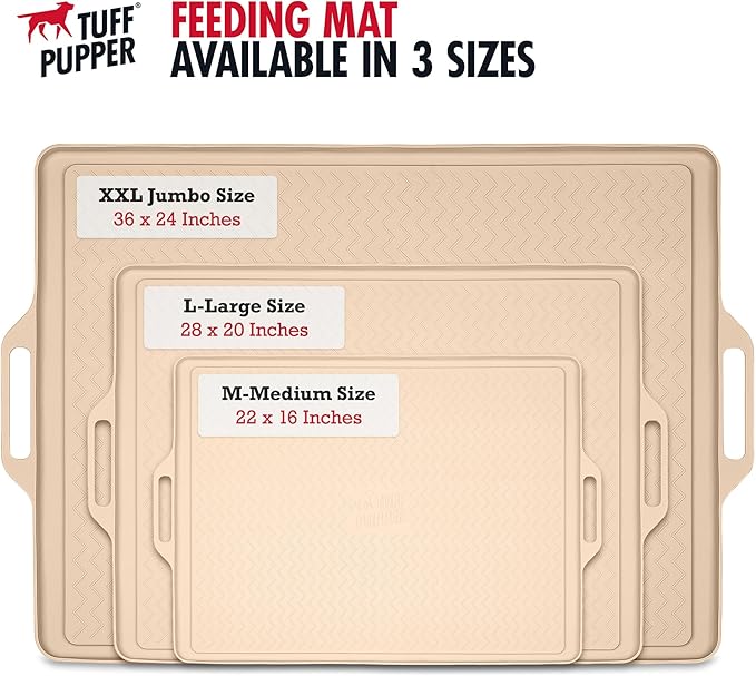 Tuff Pupper 36x24 XXL Dog Feeding Mat for Food and Water | Dog Food Mats for Floors | Waterproof Dogs Water Bowl Mats | Dogs Placemats Pet Food-Mat | Silicone Feeding Mat for Cats and Cat Bowls