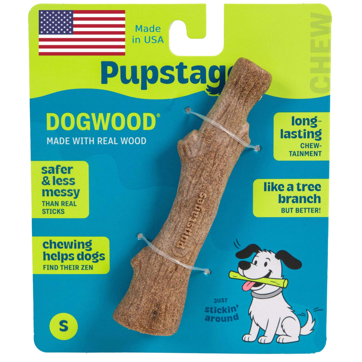 Pupstages Dogwood Stick Dog Chew Toy, Made in USA, Small, 5.4"