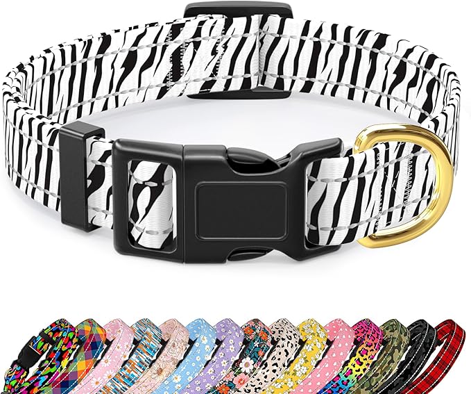 TMOODEL Reflective Dog Collar for Extra Small Dogs Cats, Cute Boho Adjustable Heavy-Duty Nylon Puppy Collar for Boy and Girl Female, Soft Pet Accessories with Quick Release Buckle, Stylish Zebra Print