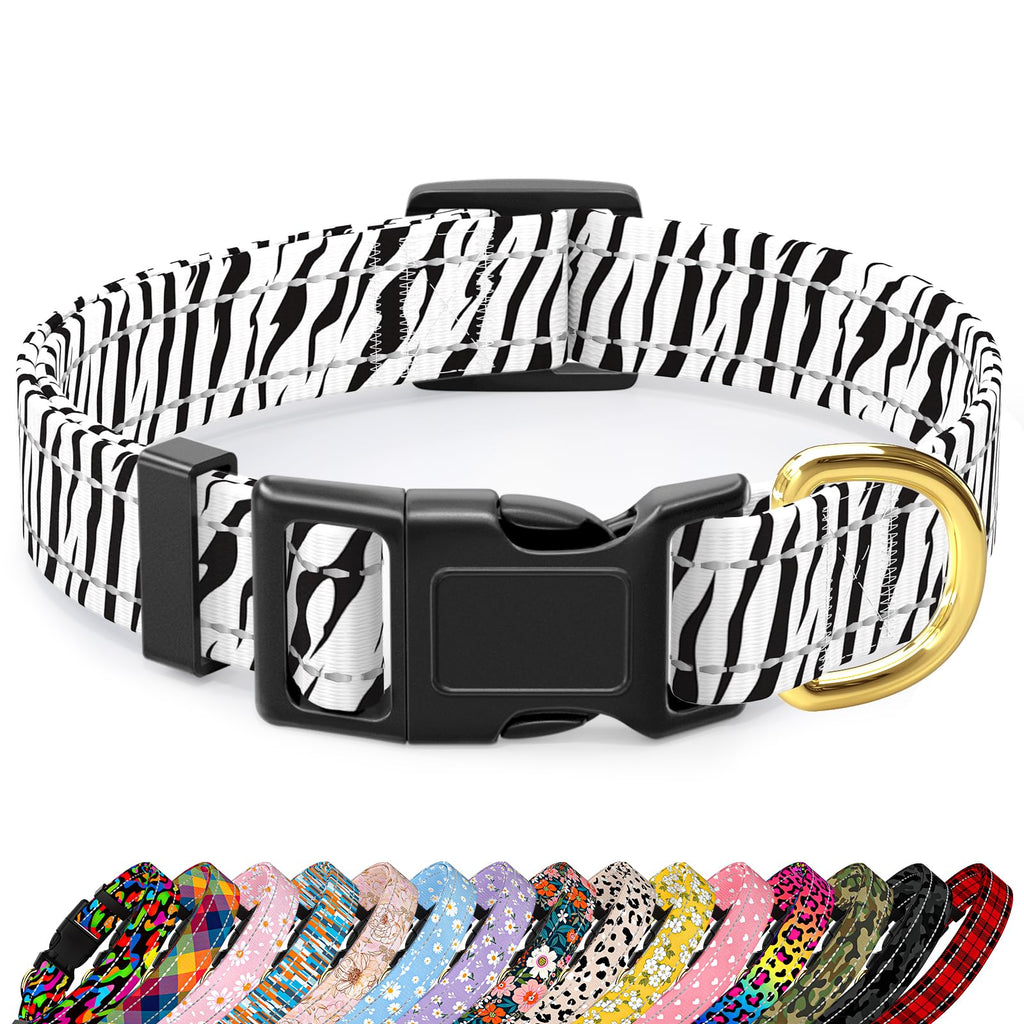 TMOODEL Reflective Dog Collar, Adjustable Puppy Collar, Stylish Zebra Print, XS