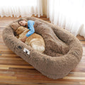 WROS Human Dog Bed, Large Dog Beds for Humans Size Fits You and Pets, Washable Faux Fur Orthopedic Human Pet Bed for People Doze Off, Napping, Present Pillow, Blanket, Strap - Khaki