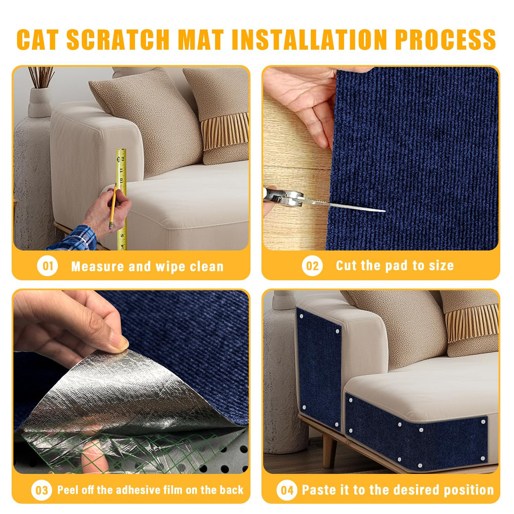 Cat Scratch Mat,118.5"x17.4" Trimmable Self-Adhesive Cat Scratch Furniture Protector, Sticky Cat Scratcher Wall Mat, Covering Cats Tower, Couch Protector from Cats Claws (Dark Blue)