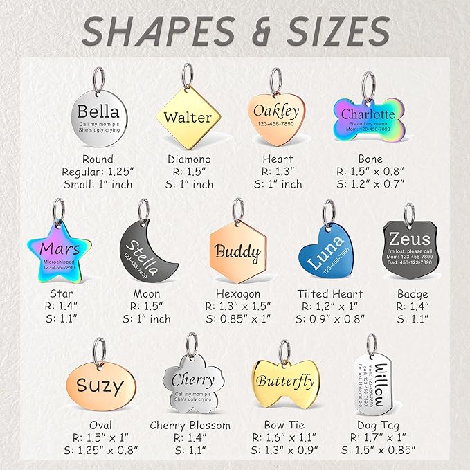 Anavia Personalized Pet ID Tags, Stainless Steel Glossy Laser Engraved Dog Cat Collar Name Tags, Multiple Colors Shapes Sizes (Bow Tie, Regular)