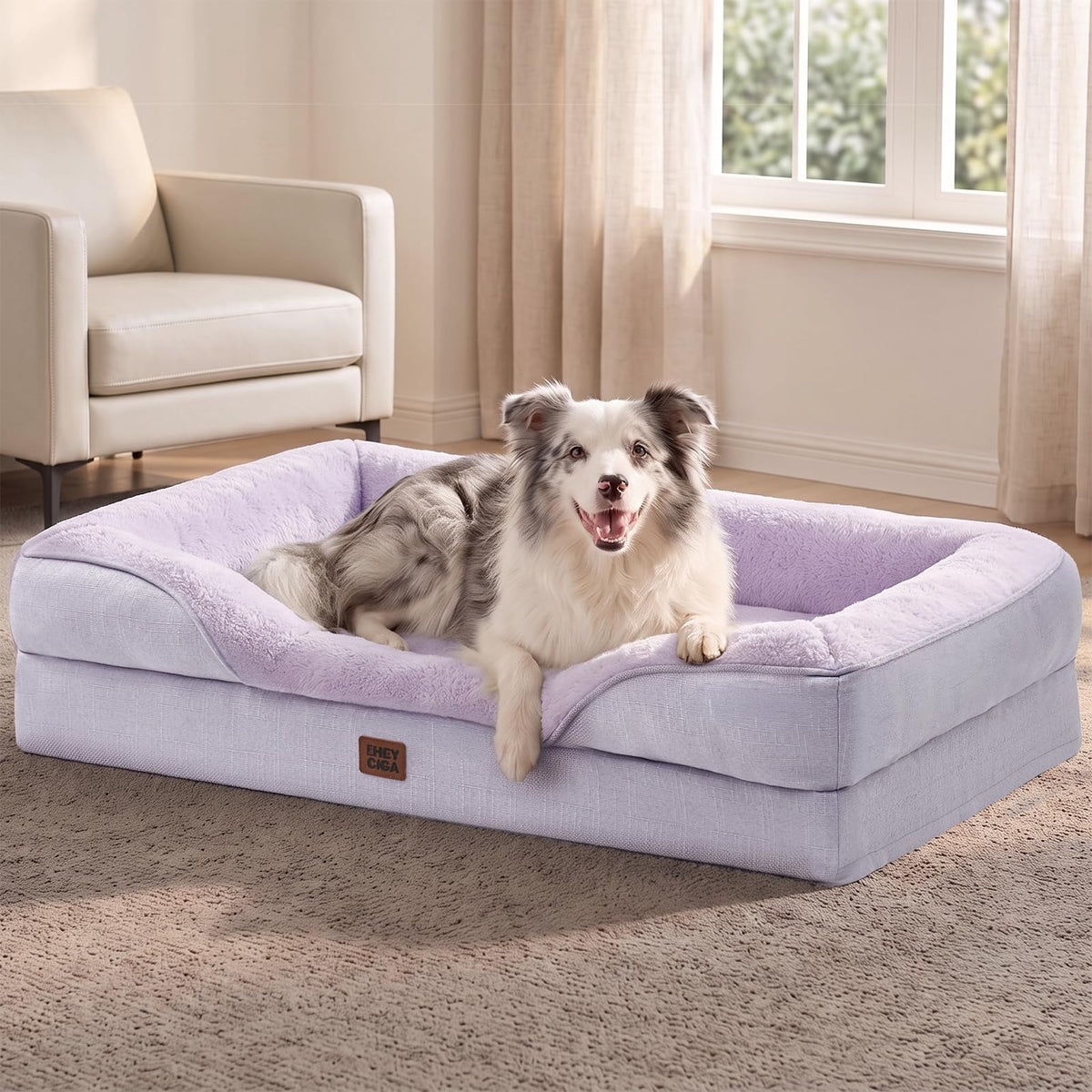 EHEYCIGA Orthopedic XL Dog Bed for Large Dog, Memory Foam Dog Couch, Beige