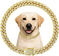 Dog Chain Designer Gold Crystal Pet Collar Cuban Link Chain with Secure Buckle Luxury Adjustable Necklacefor Small Medium Large Dogs Cats(Glod 22inch)