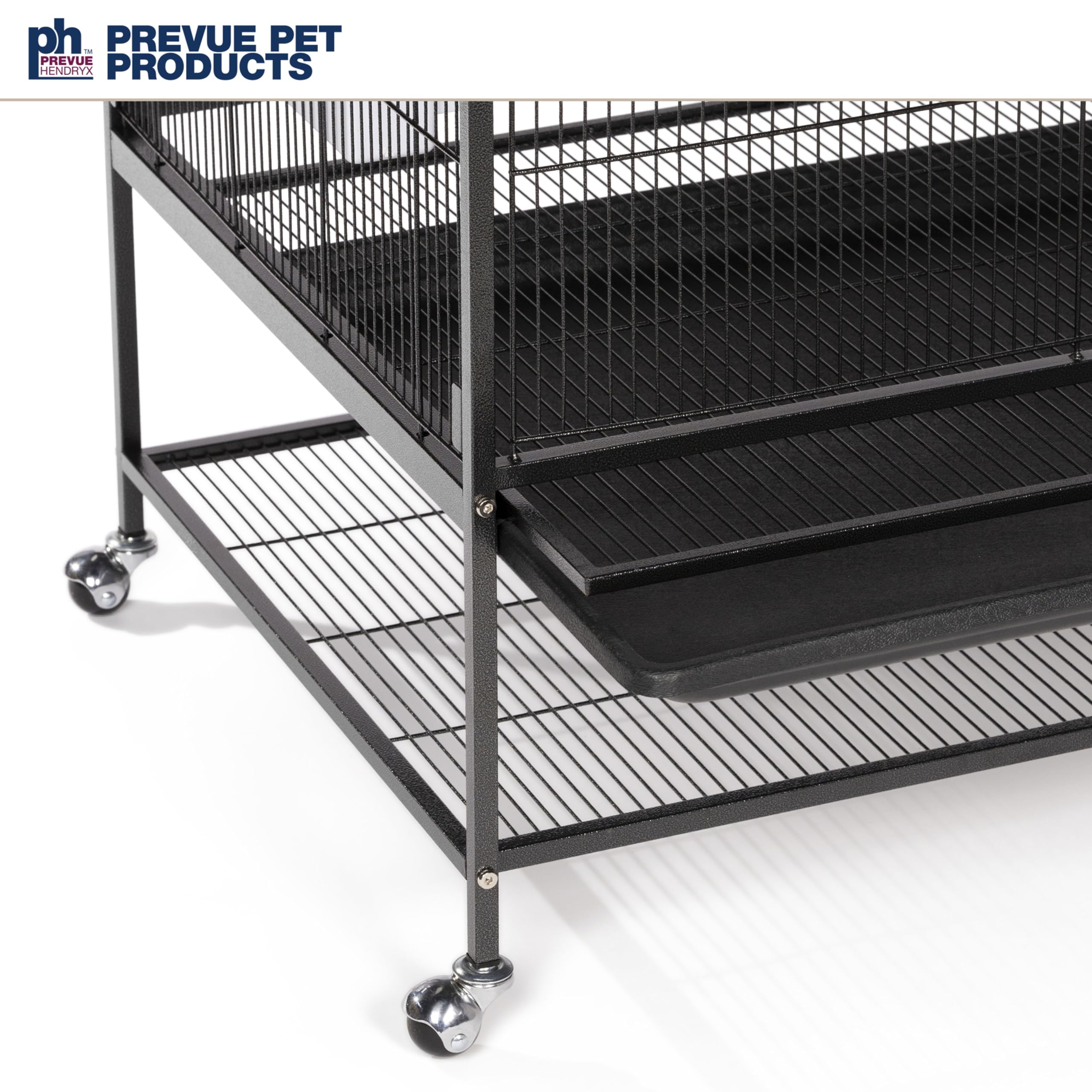 Prevue Hendryx Pet Products Wrought Iron Flight Cage - Big Rolling Bird Cage for Parakeets, Cockatiels, Conures, Lovebirds, Canaries, Finches, Parrotlets, & Caiques, 5 Ft - X-Large, Hammertone Black