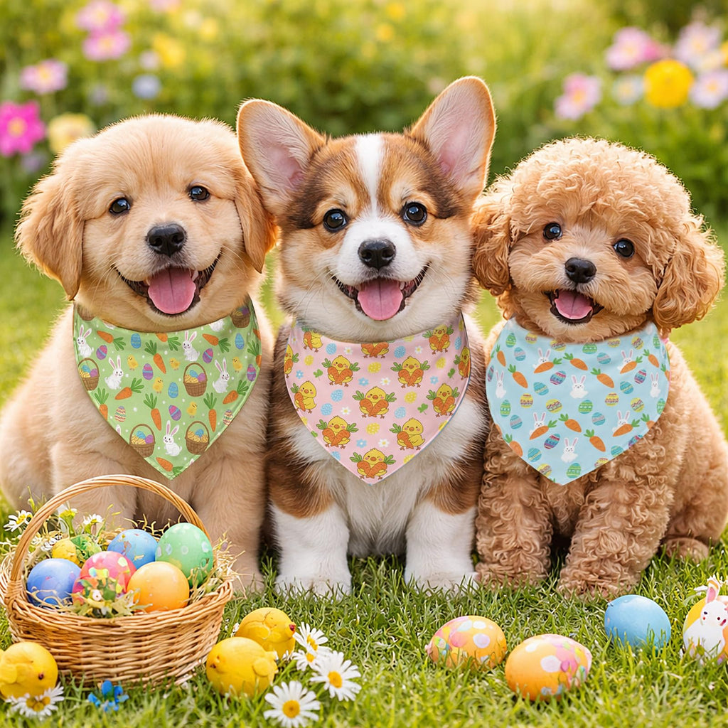 Abbylike 50 Pcs Spring Dog Bandanas Bulk Bunny Egg Carrot Bandanas for Dogs Triangle Kerchief Bibs Scarf Set for Pet Easter Costume Photo Props Accessories Pet Shops, 25 Styles (19.7 x 13.8 x 13.8)