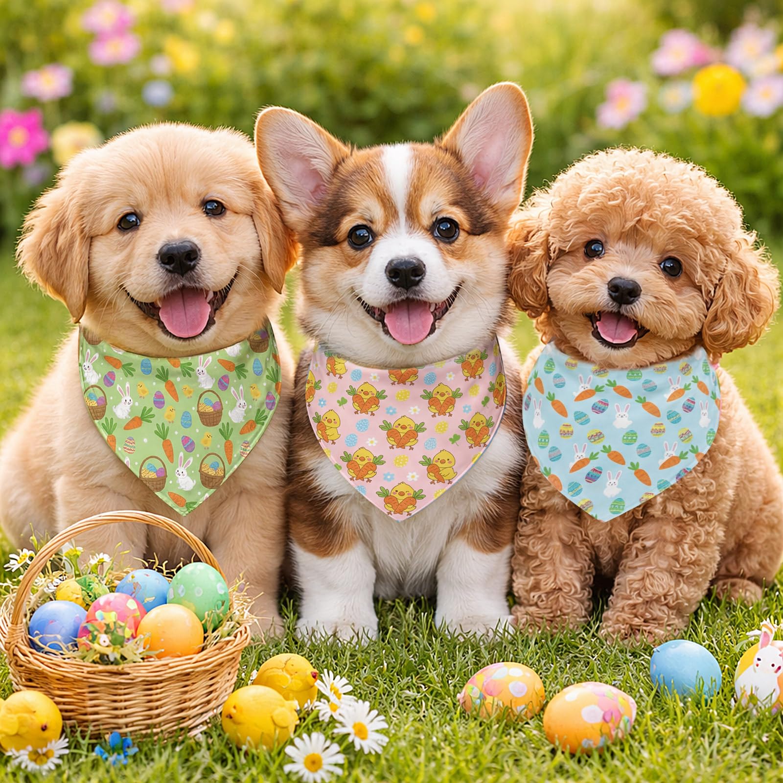 Abbylike 50 Pcs Spring Dog Bandanas Bulk Bunny Egg Carrot Bandanas for Dogs Triangle Kerchief Bibs Scarf Set for Pet Easter Costume Photo Props Accessories Pet Shops, 25 Styles (19.7 x 13.8 x 13.8)