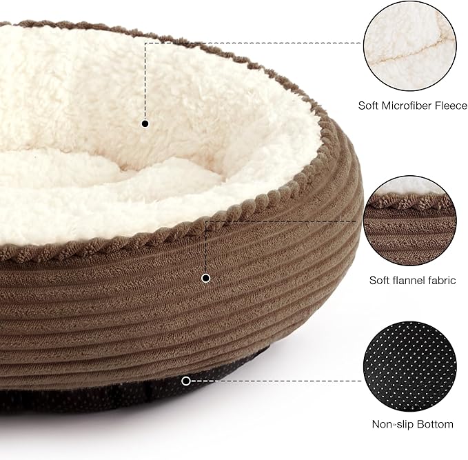 Love's cabin Round Donut Cat and Dog Cushion Bed, 24in Pet Bed for Small or Medium Dogs, Anti-Slip & Water-Resistant Bottom, Soft Durable Fabric Pet Beds, Washable Calming Cat Bed Dark Brown