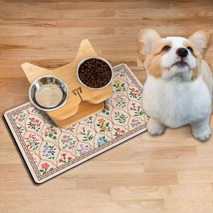 Absorbent Pet Dog Bowl Mat for Food and Water, Pet Cat Food Feeding Mat with Non Slip Rubber Backing, Dog Food Mats for Floors Waterproof, 12"x20"