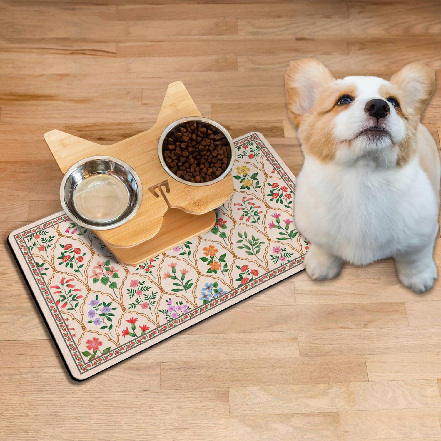 Absorbent Pet Dog Bowl Mat for Food and Water, Pet Cat Food Feeding Mat with Non Slip Rubber Backing, Dog Food Mats for Floors Waterproof, 12"x20"
