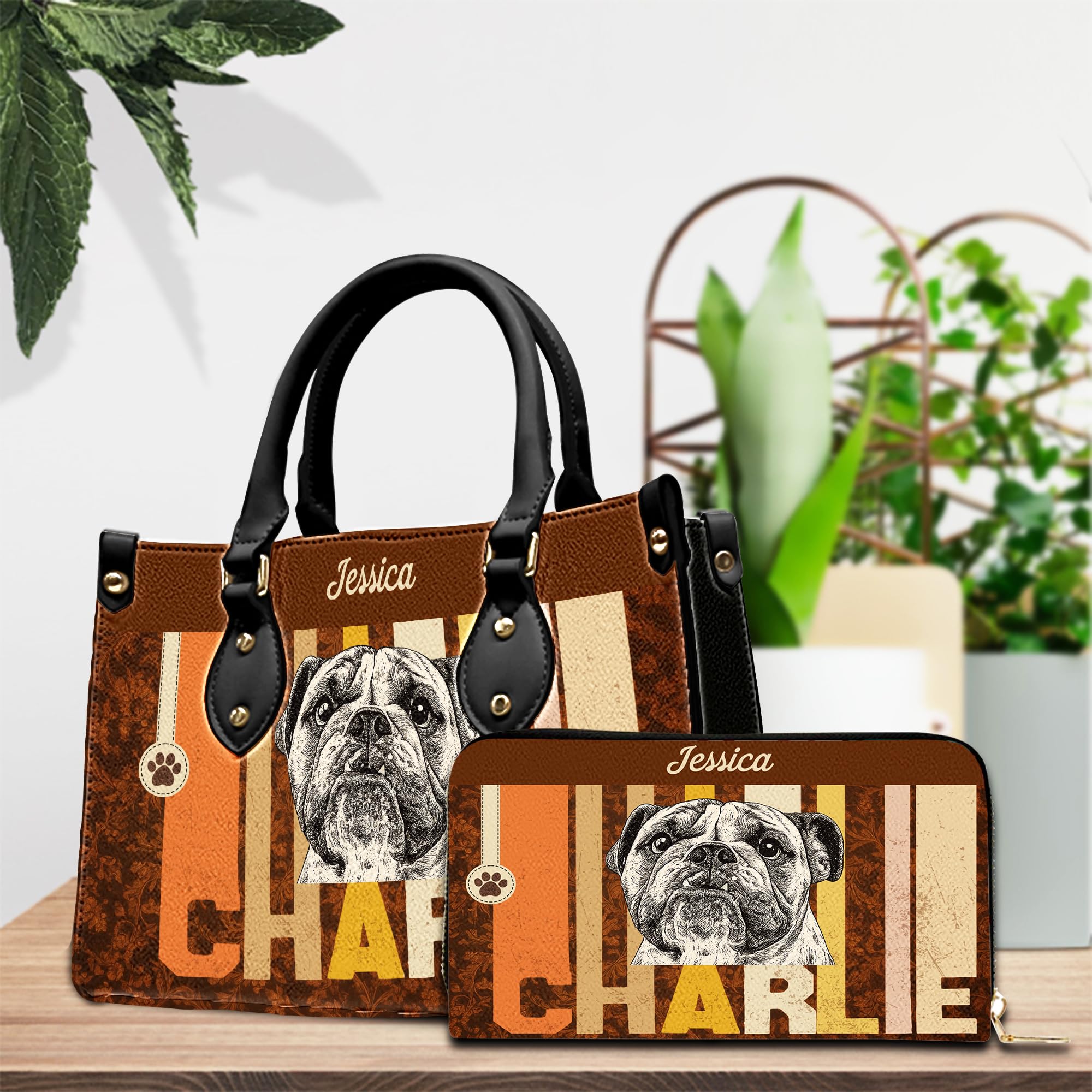 Personalized Pet Mom Leather Handbag – Custom Name Dog Cat Photo Purse, Pet Lover Gifts for Women, Christmas (Style 8)