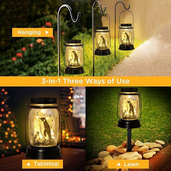 Penguin Gifts for Women/Men Penguin Solar Lanterns Mom Birthday Animal Lovers Lantern Animal Memorial Lights Solar Garden Decoration for Yard, Patio,Backyard,Porch Torches