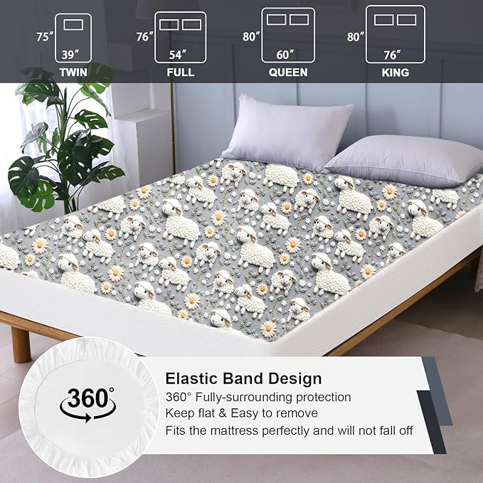 Ohano 5D Stereo Effect Waterproof Mattress Protector Queen, Fitted Sheet Style Breathable Mattress Cover with Deep Pocket Fits Up to 18'', Machine Washable Noiseless Bed Cover (5D Sheep, Queen)