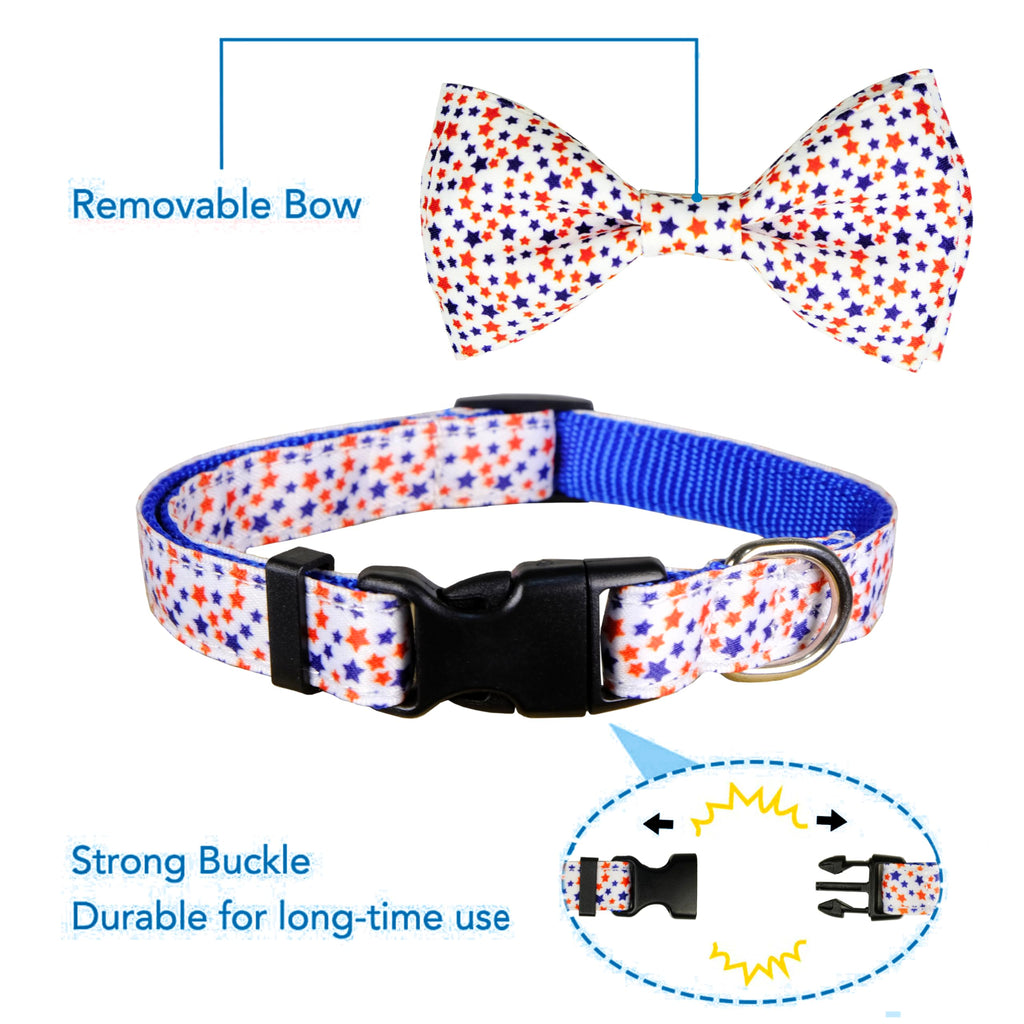 4th of July Dog Collar and Bow Tie Set Adjustable Pet Collar for Small Medium Large Dogs Independence Day Dog Accessories for Boys & Girls Red White Blue USA Theme
