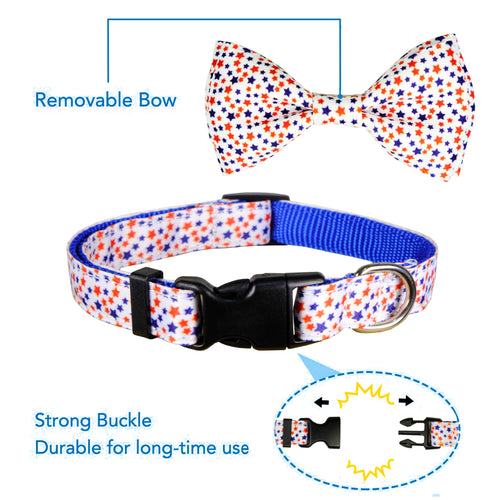 4th of July Dog Collar and Bow Tie Set Adjustable Pet Collar for Small Medium Large Dogs Independence Day Dog Accessories for Boys & Girls Red White Blue USA Theme