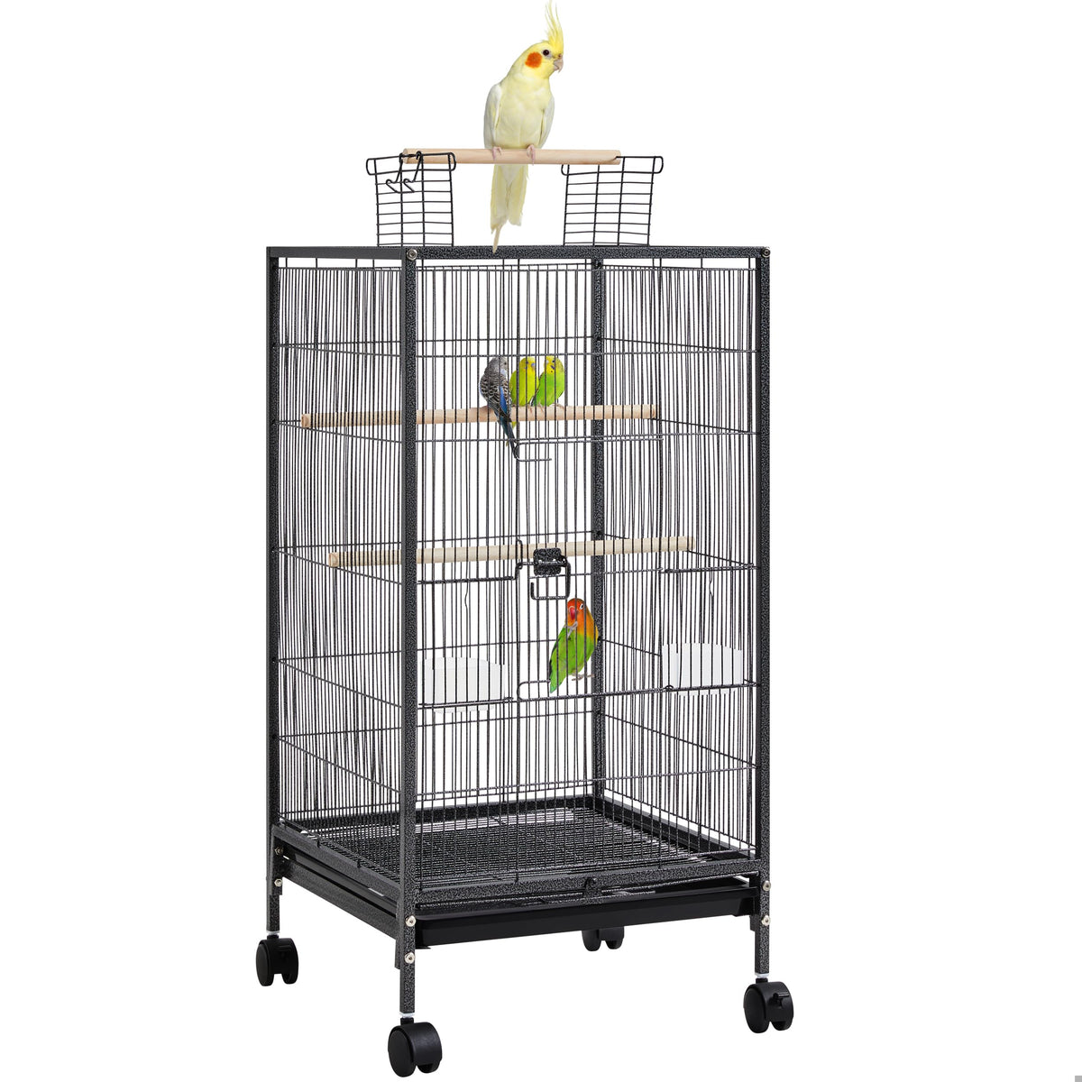 Yaheetech 35 inch Wrought Iron Bird Cage w/Play Open Top and Rolling Stand for Small Birds Like Parrots Conure Lovebird Cockatiel Lovebirds Budgies