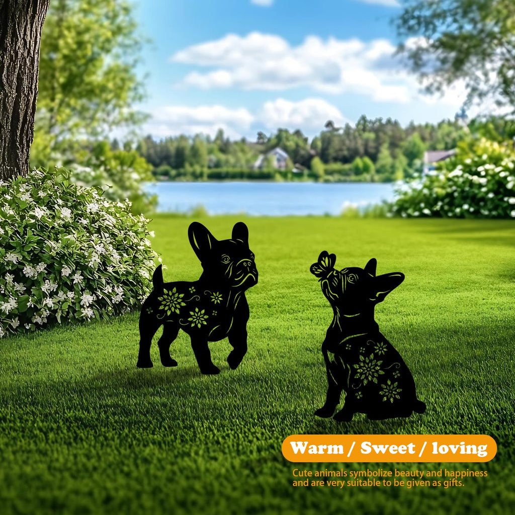 Yonisun 4 Pack Bulldog Metal Garden Decorative Stakes, Weather Proof Puppy Silhouette Statues for Yard, Patio,Outdoor Decor for Bulldog Lovers and Pet Owners
