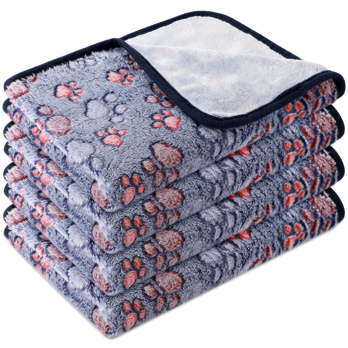 Tatuo 4 Pack Fleece Dog Blanket for Pet,Black,24 x 16 Inch,Paw