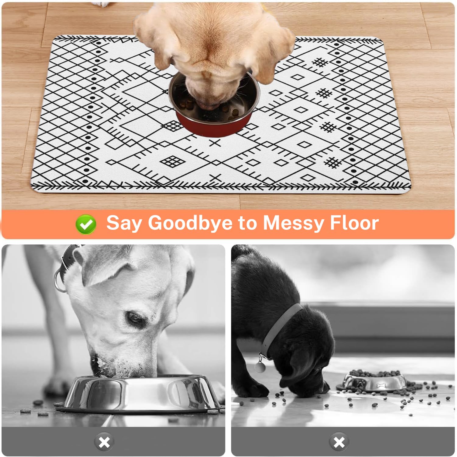 Absorbent Pet Dog Bowl Mat for Food and Water, Pet Cat Food Feeding Mat with Non Slip Rubber Backing, Dog Food Mats for Floors Waterproof, 24"x32"