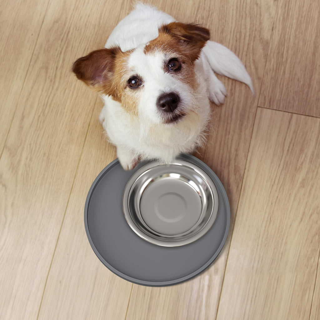 Arespark Cat Food Mat, Set of 2 Nonslip Waterproof Feeding Bowl Silicone Mats with Raised Edges for Food Water Prevent Spills, Round Eating Plates Tray for Dog Cat Puppy Kitten, 8'' x 8''
