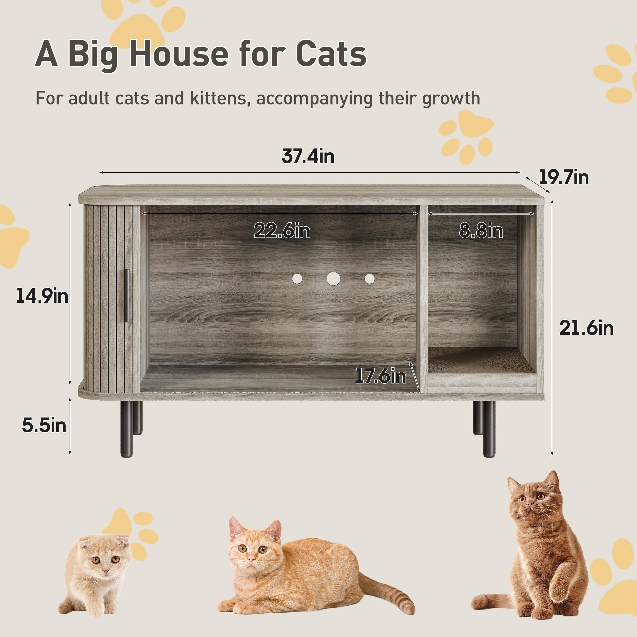 Halitaa 37.4" Cat Litter Box Enclosure with Scratch Pad, Sliding Door