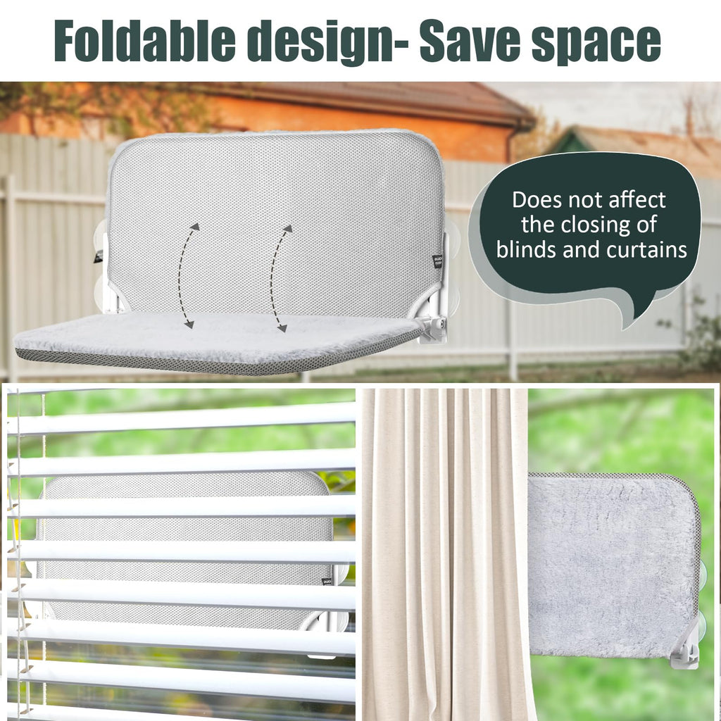 Sunhoo Cat Window Hammock Perch Cordless Perches Window Sill Seat Bed Foldable Stable Lounger Upgraded Suction Cup Easy Assembly Indoor Cats Kitty Shelf Hold Up to 55lbs (Light Gray, L)