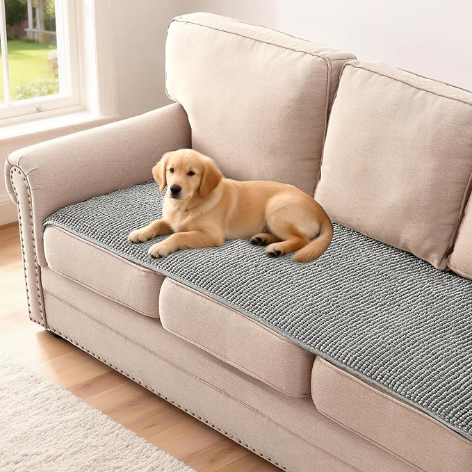 H.VERSAILTEX Plush Chenille Dog Bed Cover Thick Soft Sofa Cover for 3 Cushion Couch Anti Slip Couch Cover Furniture Protector for Dog, Pet, Cat (35" x 82"