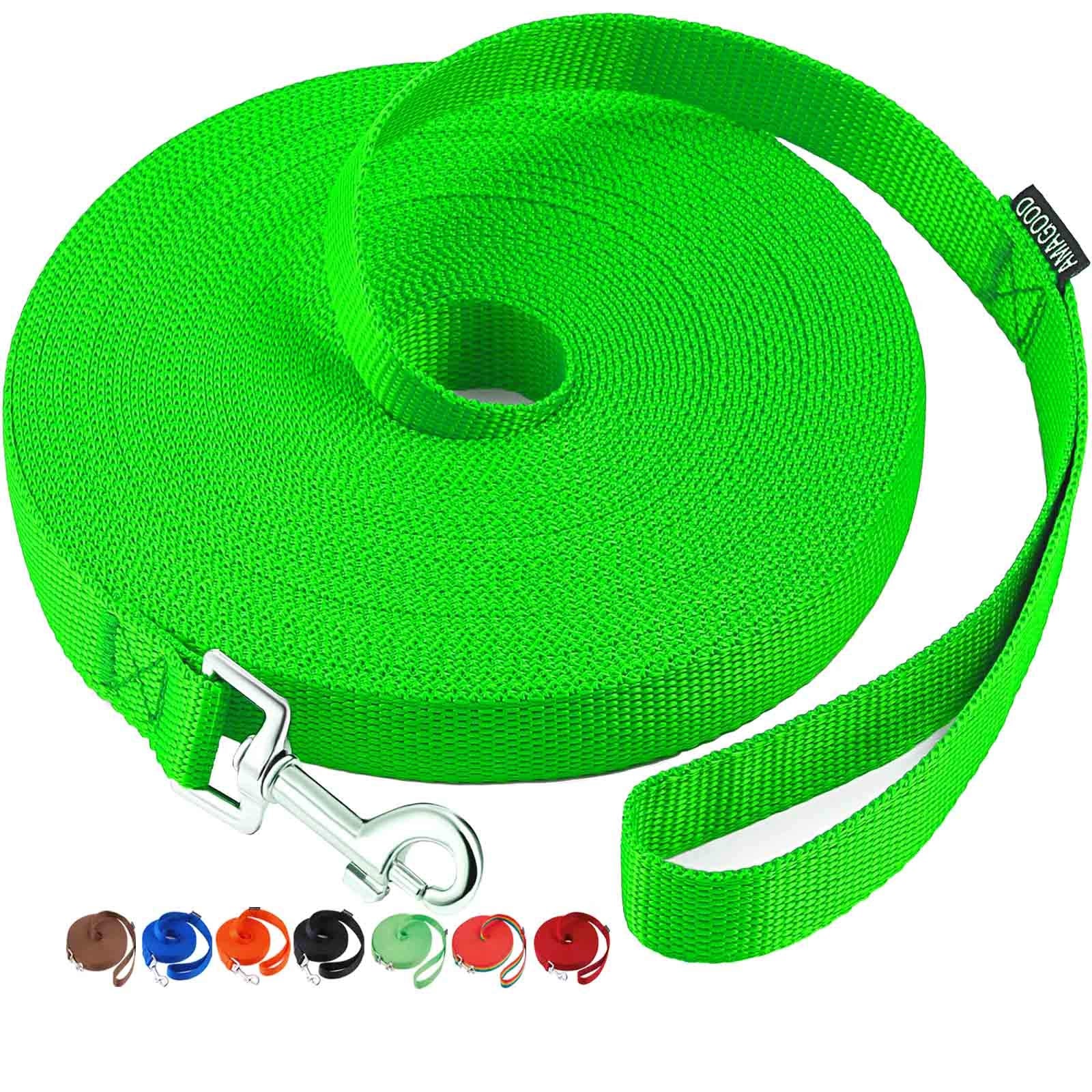 AmaGood Dog/Puppy Obedience Recall Training Agility Lead-15 ft 20 ft 30 ft 50 ft Long Leash-for Dog Training,Recall,Play,Safety,Camping (30feet, Green)