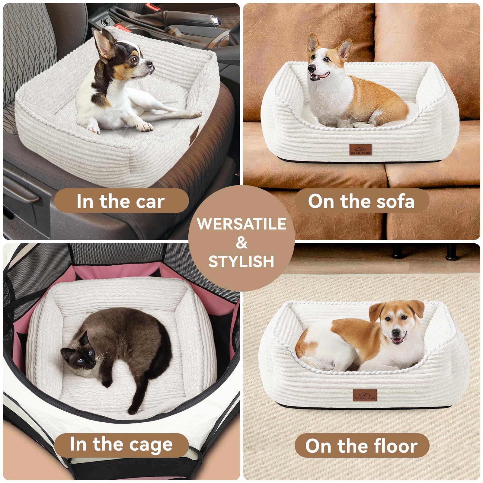 Zerbuger Orthopedic Dog Bed for Medium Dogs,Dog Sofa Beds Supportive Foam Pet Couch Bed with Removable Washable Mat and Nonskid Bottom (Medium, Cream)