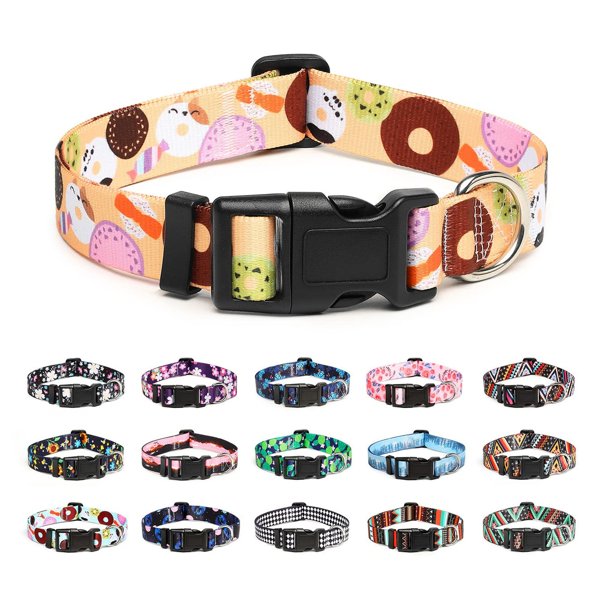 Mercano Adjustable Dog Collar - Special Design Patterns, Soft Nylon Comfortable Durable Pet Collar for Small Medium Large Dogs (L, Watermelon)