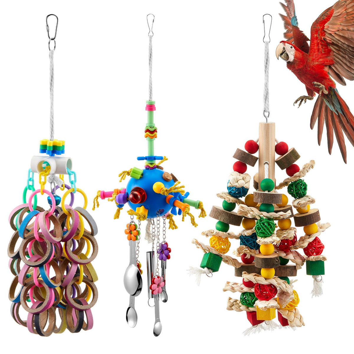 Seenelling 3 Pcs Extra Large Bird Toys for Parrots, Block and Ball