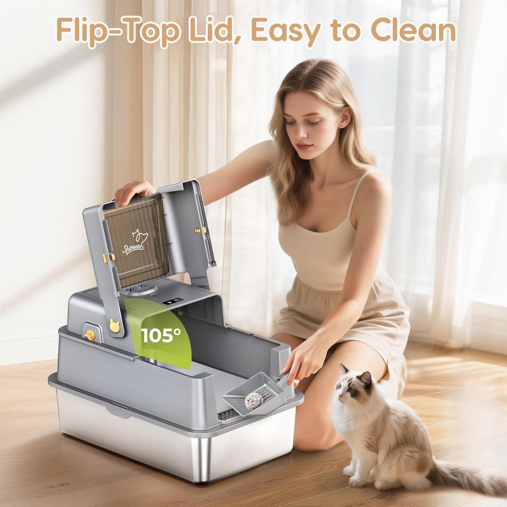 PalNests L7 Ultra-Stainless Steel Litter Box, Smart Odor Control System