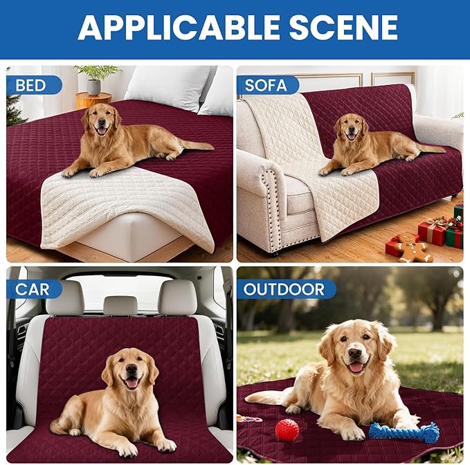 Waterproof Dog Bed Cover Pet Blanket, Soft Couch Cover for Dogs Washable, Non-Slip Dog Blanket Protect Furniture Couch Sofa Car for Puppy Large Dogs Cat Christmas (52x82 Inch, Burgundy)