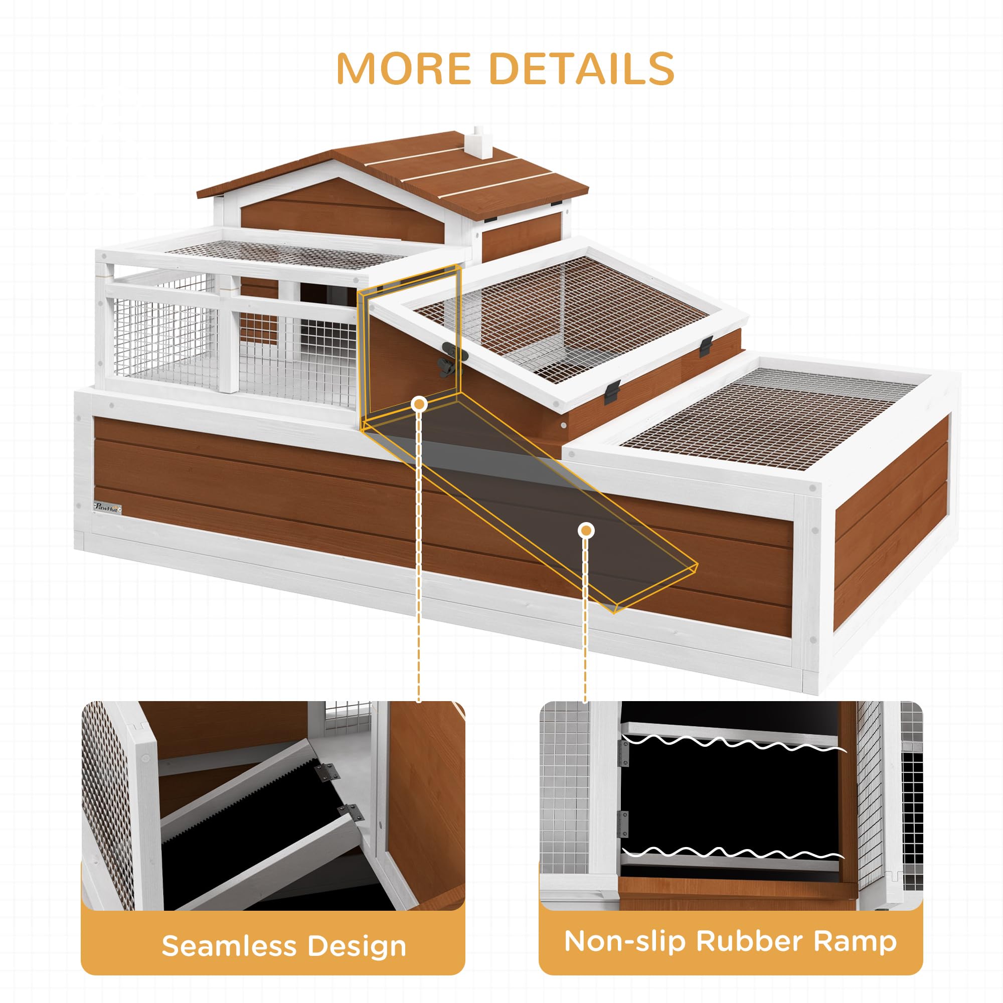 PawHut 3- Room Tortoise House Habitat with Balcony & 2 Stories, Indoor/Outdoor Wooden Tortoise Enclosure with Ladder, Tray, Openable Roof, Large Reptile Cage, 44" x 25. 5" x 23", Coffee