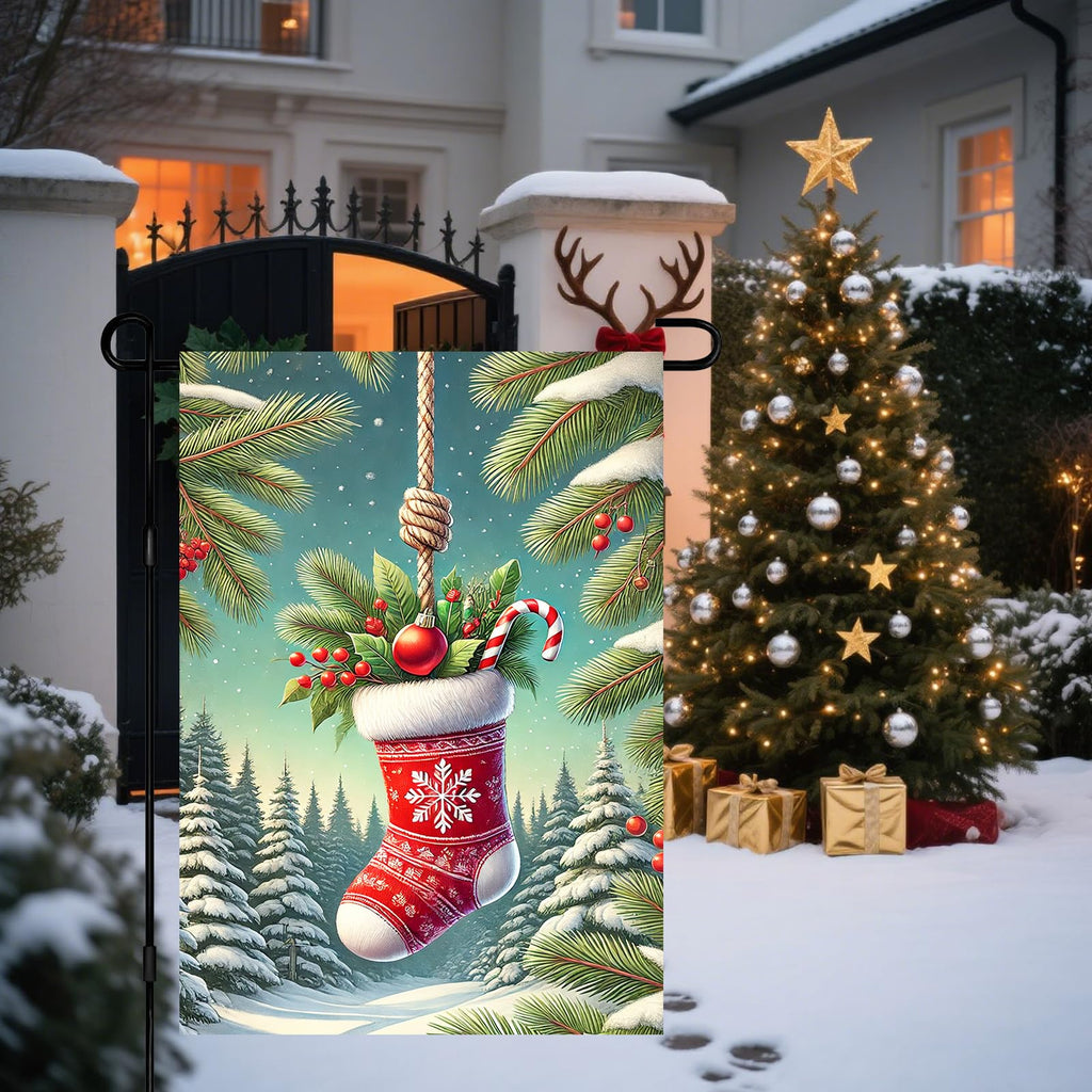 BlissYard Christmas Garden Flag 12x18 Inch Candy Stocking Yard Decor