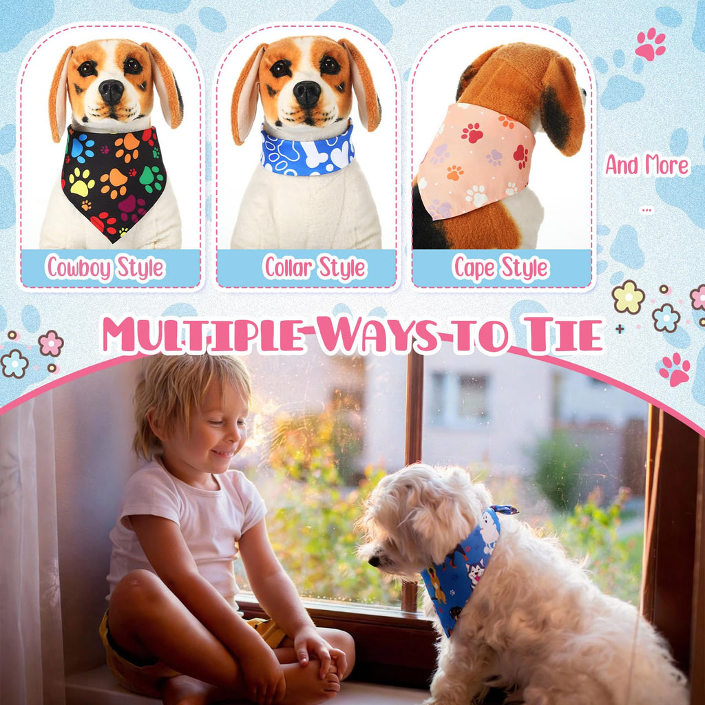 Kacctyen 50 Pcs Dog Bandanas Bulk Bandanas for Dogs Grooming with Dog Paws Pattern Adjustable Pet Triangle Scarf Bib Washable for Small Medium Large Puppy Cats Pets Costume Accessories