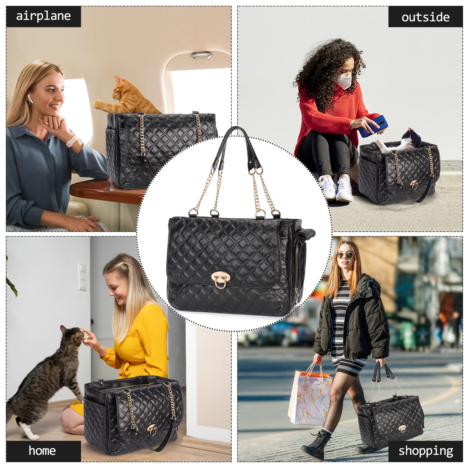 Fashion Pet Carrier Dogs Cat Small Animals Purse Bag, Leather Pet Carriers Dog Puppy Kitten Tote Travel Handbag TSA Airline-Approved