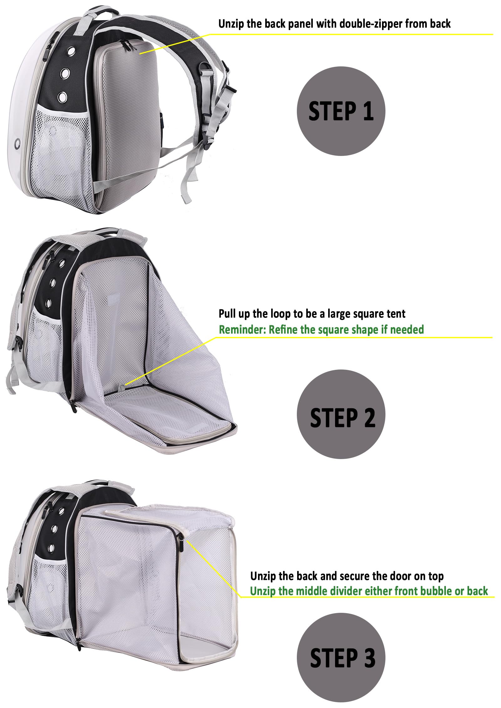 Square Back Extension Pet Backpack Carrier for Cat and Small Puppy up to 12 Pounds, Clear Space Capsule Astronaut Transparent Bubble Window Backpack to Carry and Transport Cat to Vet and Traveling