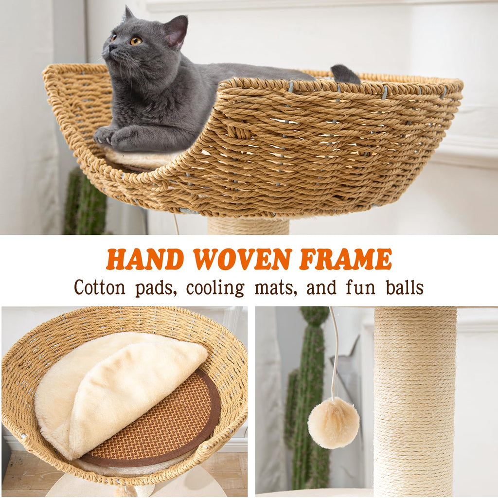 Hiyong Modern Cat Tree for Indoor Cats, 30 in Cat Tower with Basket Bed