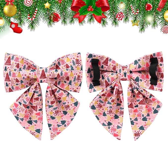 Christmas Dog Collar with Bow Tie, Pink Christmas Tree Collars for Dogs, Adjustable Pet Collar with Cute Xmas Tree Pendant, Winter Dog Accessories for Small Medium Large Dogs S