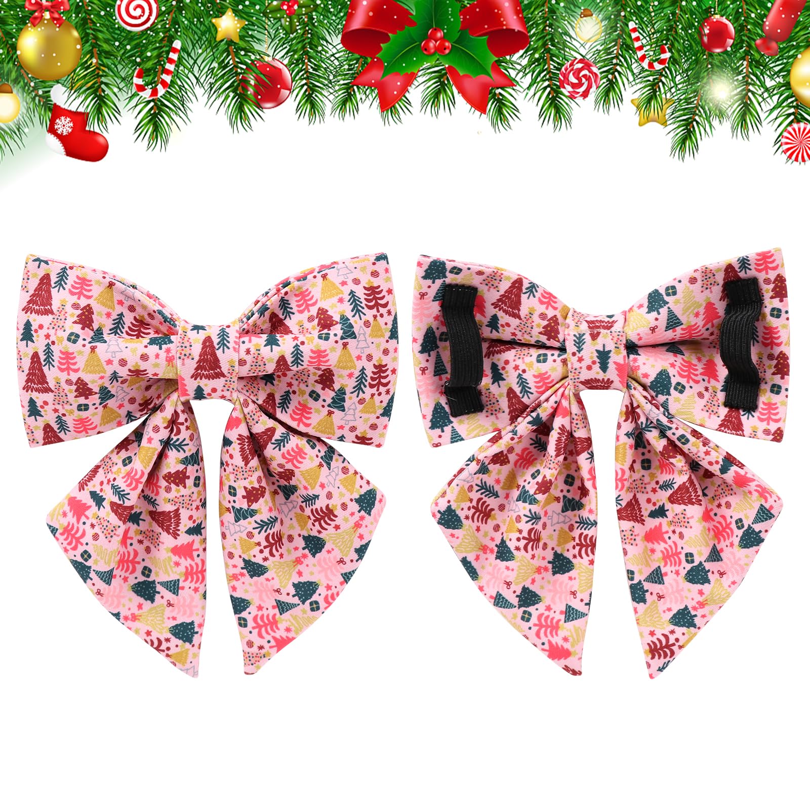 UP URARA PUP Christmas Dog Collar with Bow Tie, Pink Christmas Tree Collars for Dogs, Adjustable Pet Collar with Cute Xmas Tree Pendant, Winter Dog Accessories for Small Medium Large Dogs M