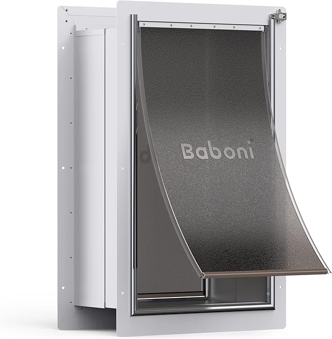 Baboni Pet Door for Wall, Steel Frame and Telescoping Tunnel, Double Flap Dog Door and Cat Door, Strong and Durable (Pets Up to 12 Lb) -Small