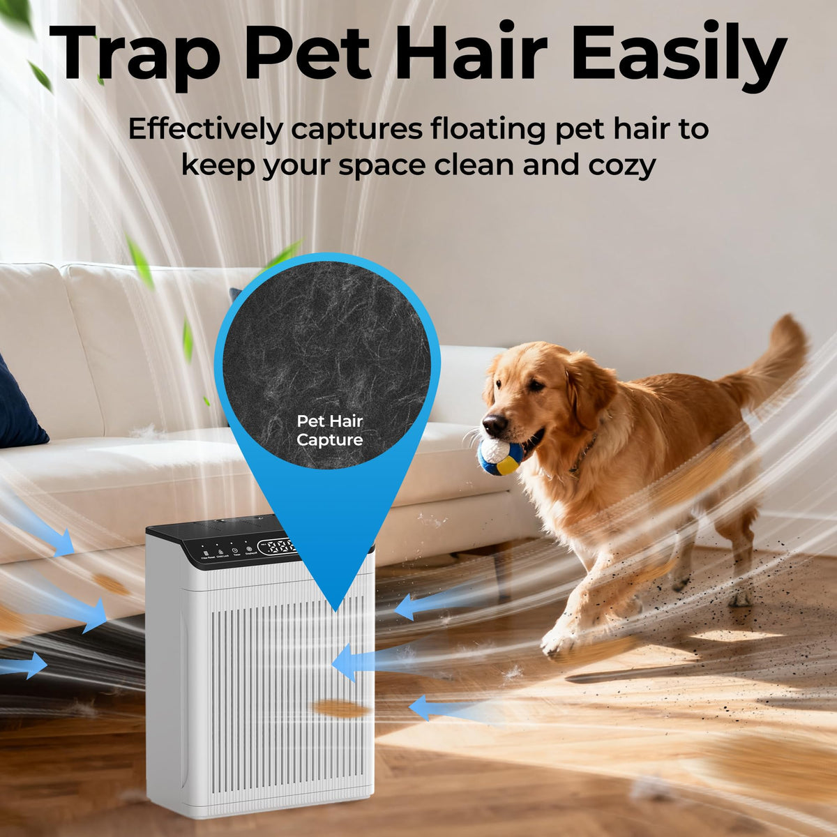 EVALIT Air Purifiers for Home Pets Up to 2200Ft² Pre-Filter Washable White
