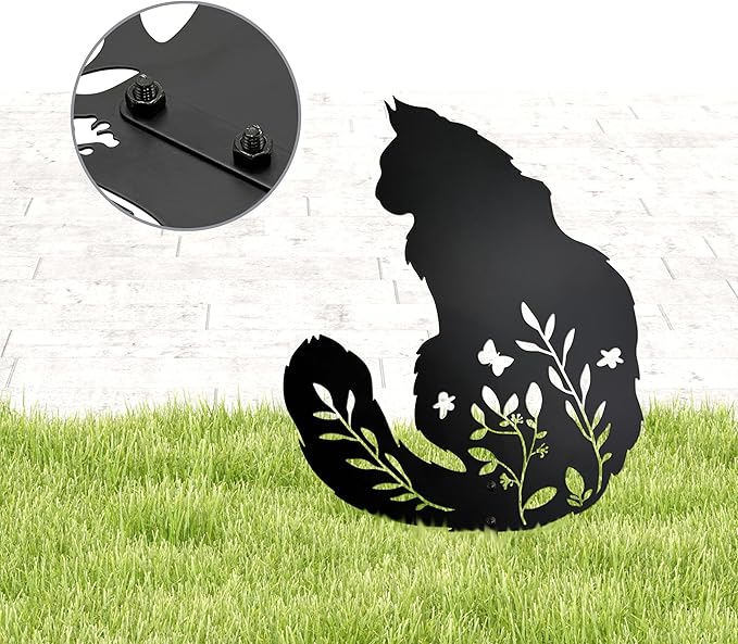 Maine Coon Cat Garden Statue, Black Cat Decor for Outdoor Memorial Yard