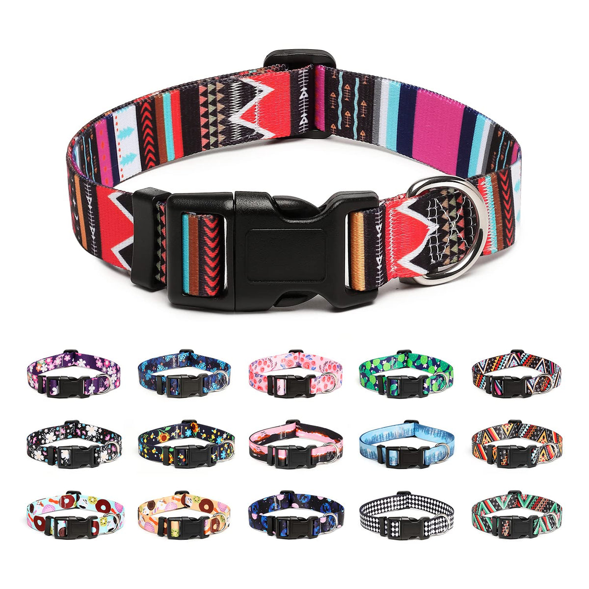 Mercano Adjustable Dog Collar - Special Design Patterns, Soft Nylon Comfortable Durable Pet Collar for Small Medium Large Dogs (M, Ethnic Pink)